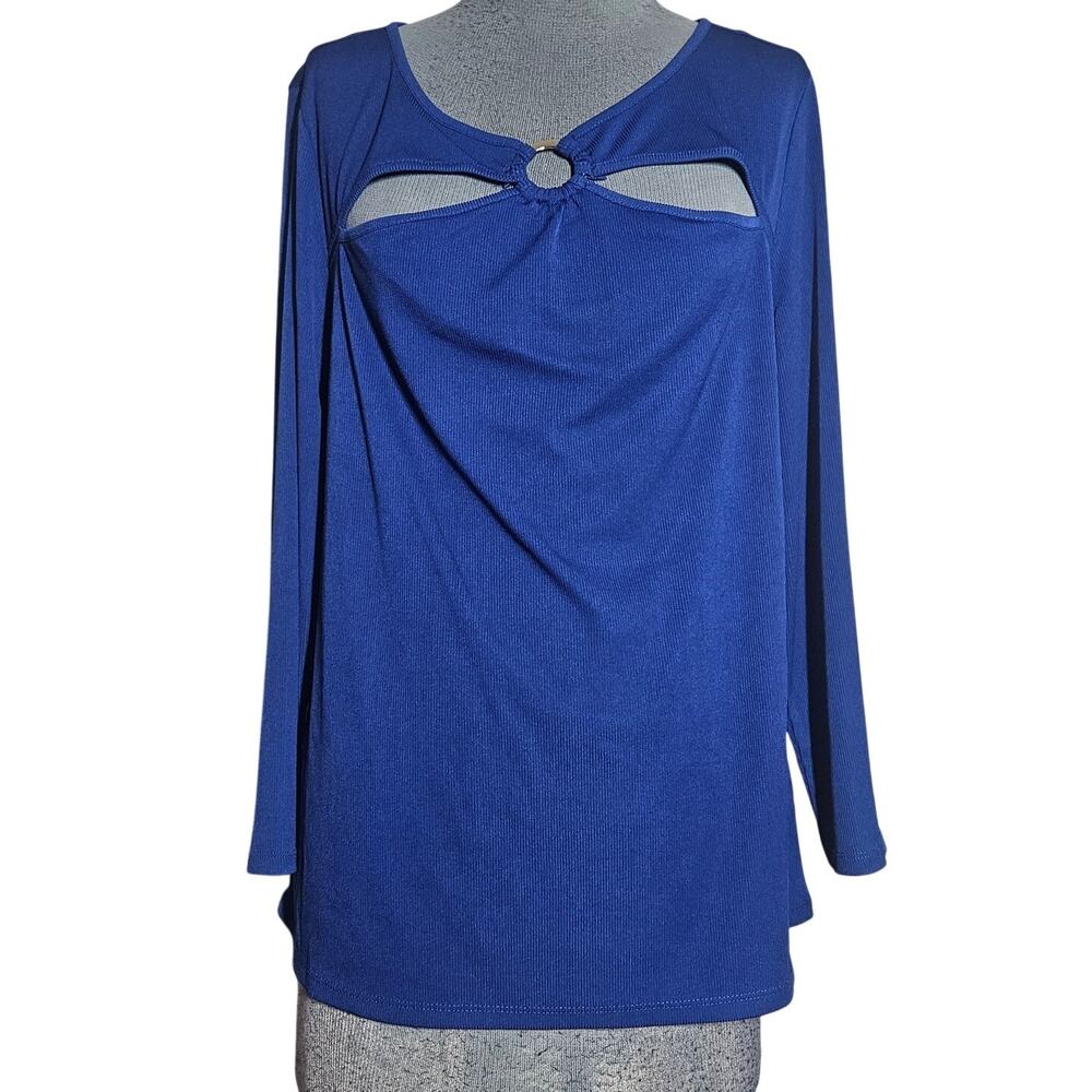 Blue Cut Out Neckling Blouse Size Large